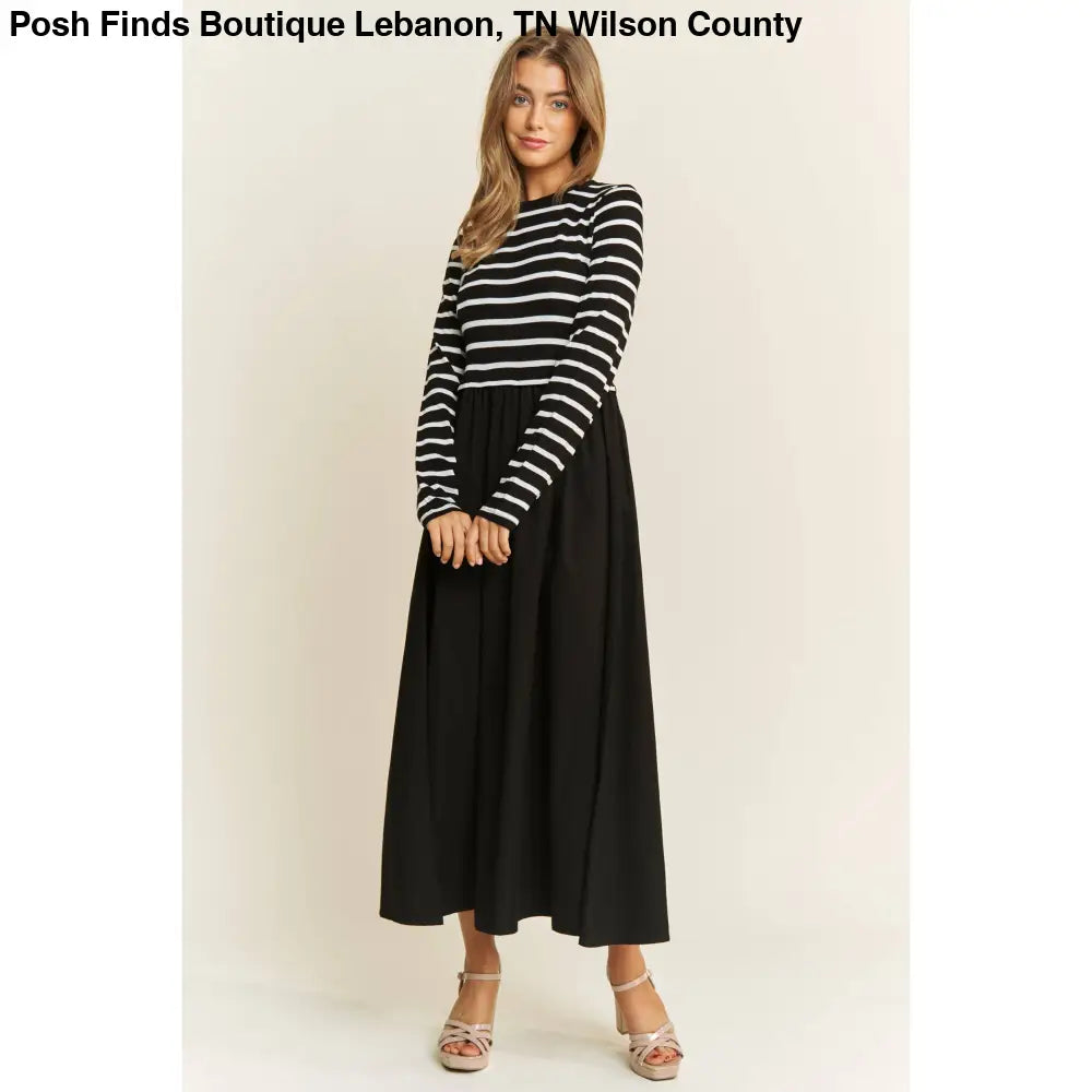 COTTON MAXI DRESS WITH KNIT STRIPE TOP WITH LONG SLEEVES - Posh Finds