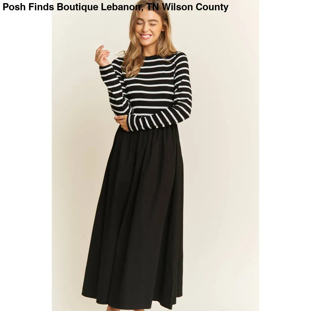 COTTON MAXI DRESS WITH KNIT STRIPE TOP WITH LONG SLEEVES - Posh Finds