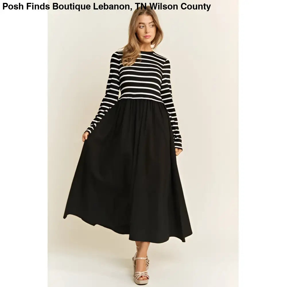 COTTON MAXI DRESS WITH KNIT STRIPE TOP WITH LONG SLEEVES - Posh Finds