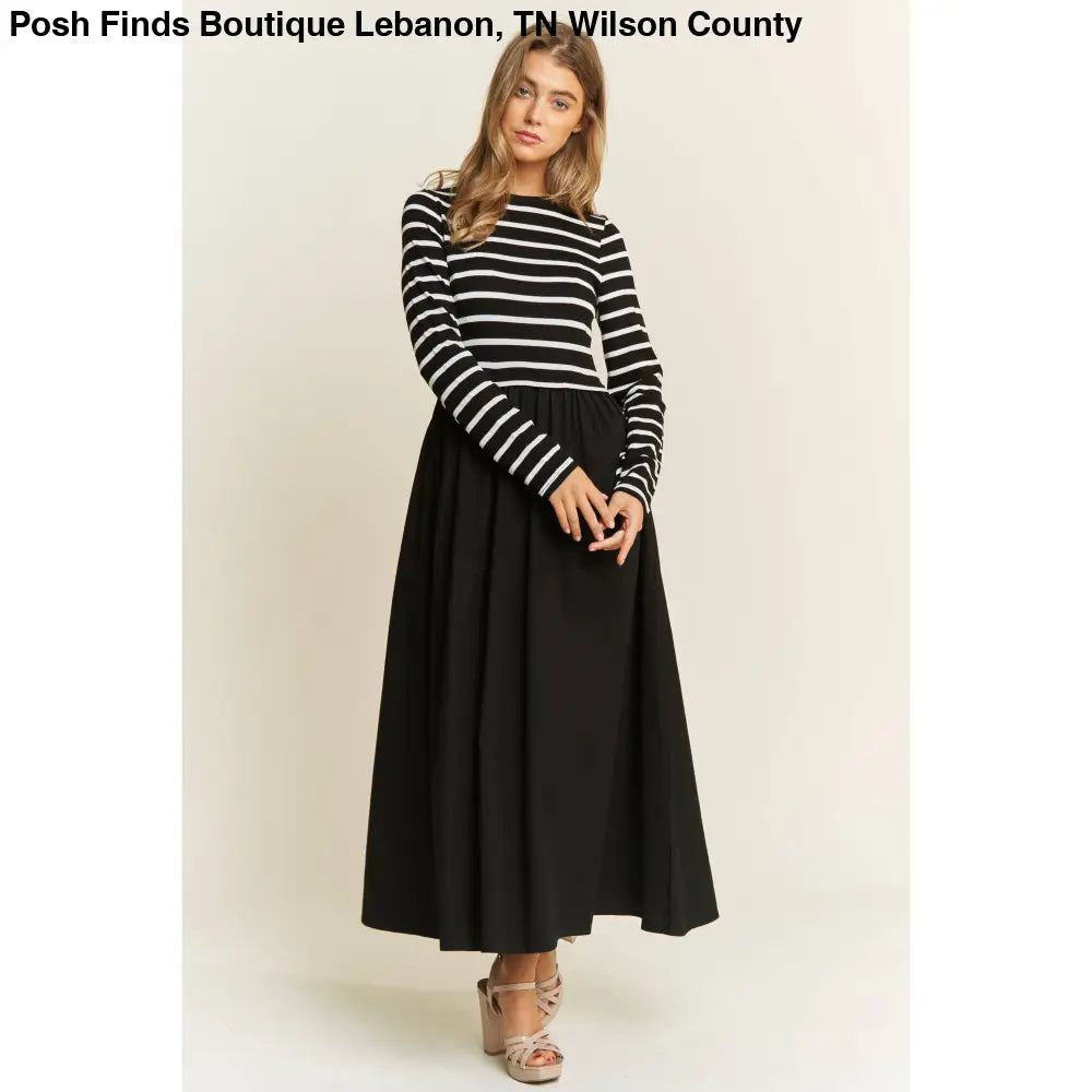 COTTON MAXI DRESS WITH KNIT STRIPE TOP WITH LONG SLEEVES - Posh Finds