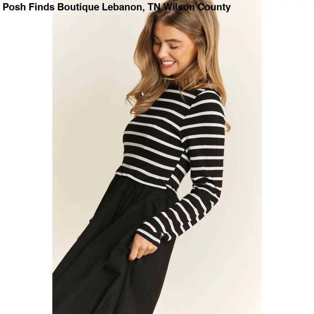 COTTON MAXI DRESS WITH KNIT STRIPE TOP WITH LONG SLEEVES - Posh Finds