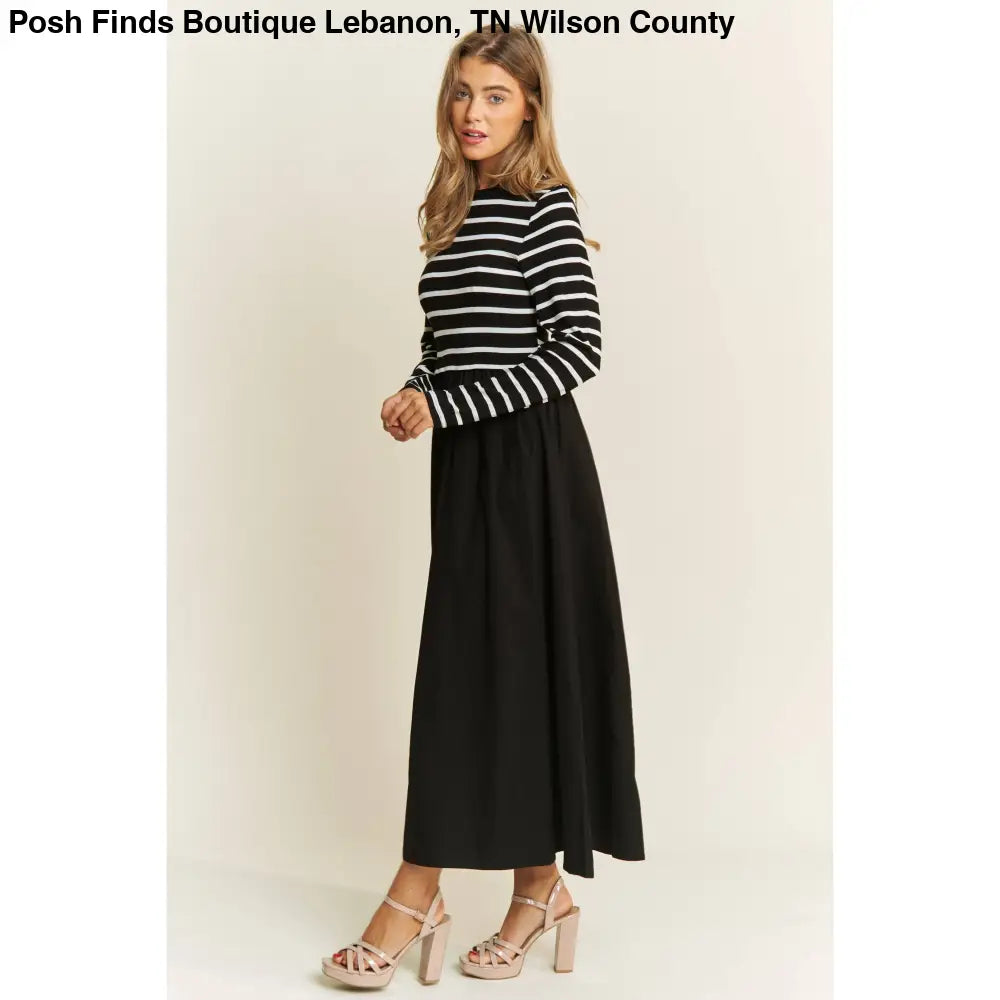 COTTON MAXI DRESS WITH KNIT STRIPE TOP WITH LONG SLEEVES - Posh Finds