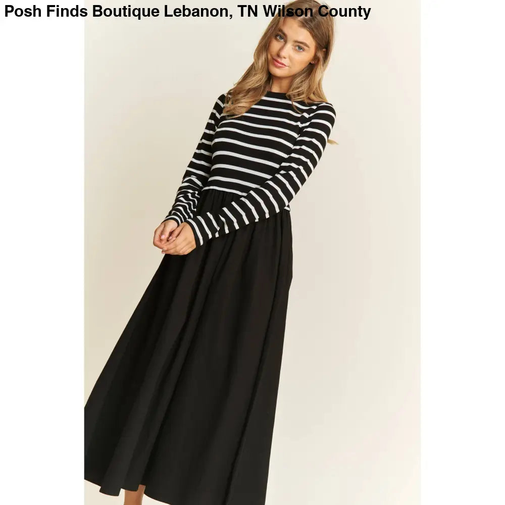 COTTON MAXI DRESS WITH KNIT STRIPE TOP WITH LONG SLEEVES - Posh Finds