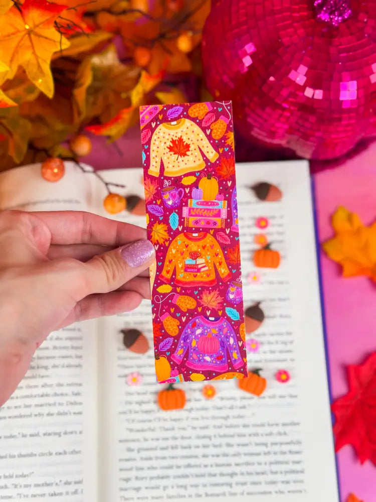 Cozy Autumn Sweaters Bookmark: Laminated - Posh Finds