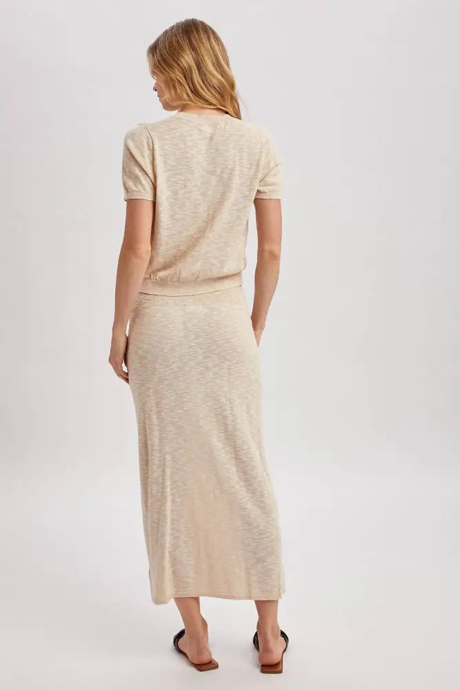 CREW NECK KNIT TEE AND MAXI SKIRT SET: Black / S