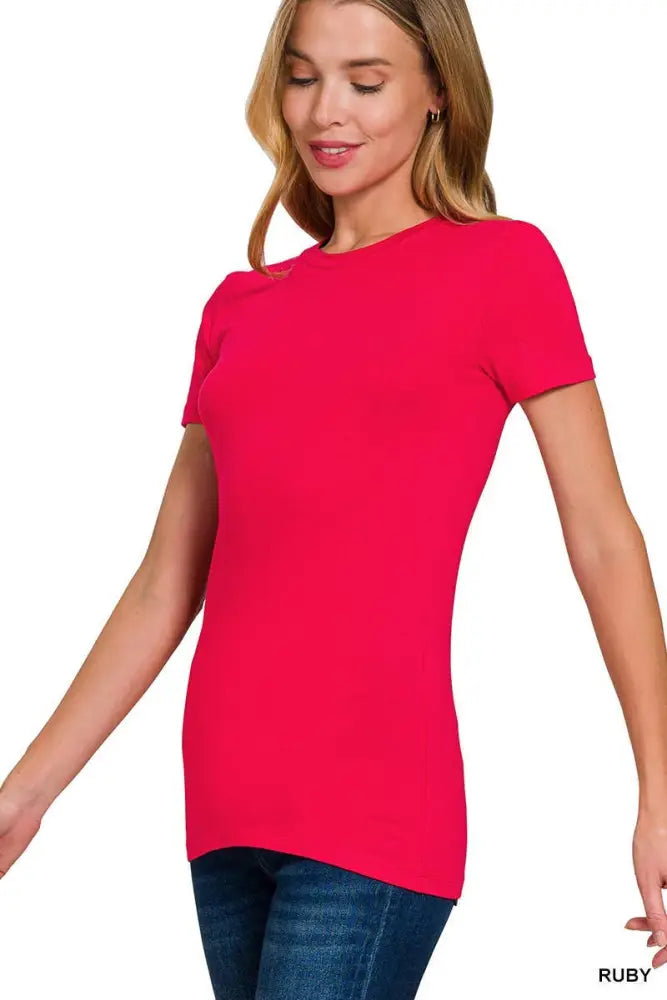 Crew Neck Short Sleeve Tee: RUBY - Posh Finds