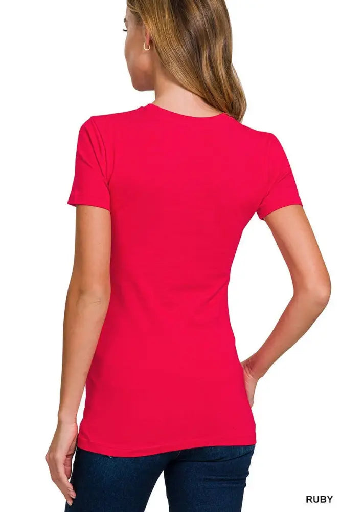 Crew Neck Short Sleeve Tee: RUBY - Posh Finds