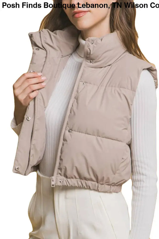 Cropped Puffer With Pockets in Taupe - Posh Finds