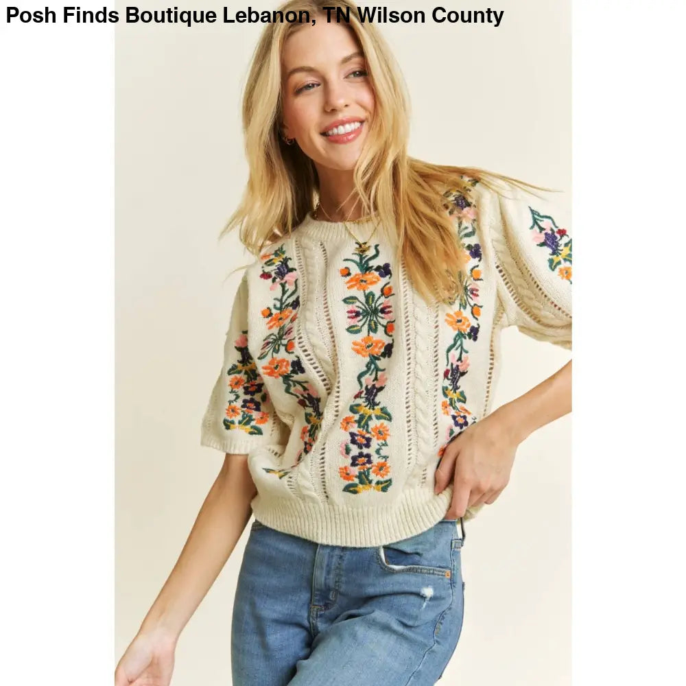 CUTE FLORAL EMBROIDERY CASUAL PULLOVER SWEATER - Posh Finds