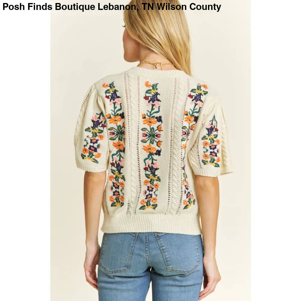CUTE FLORAL EMBROIDERY CASUAL PULLOVER SWEATER - Posh Finds