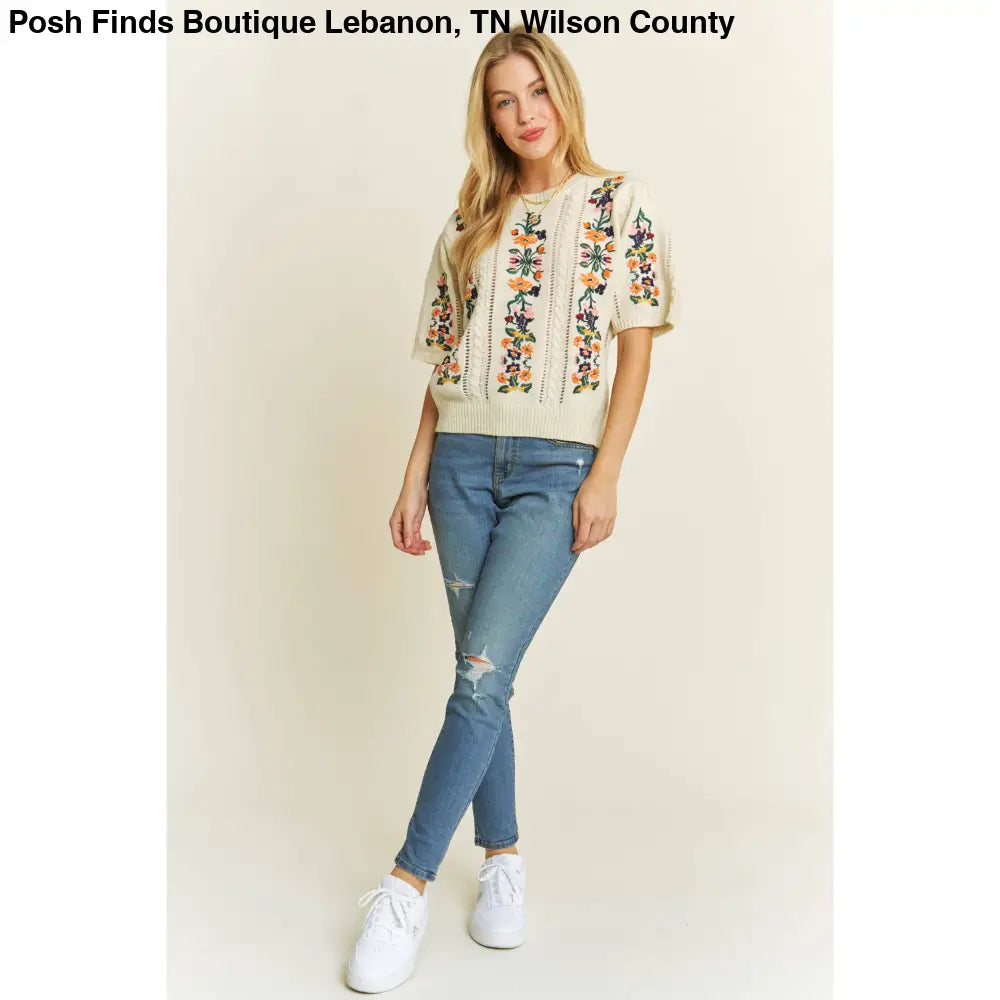 CUTE FLORAL EMBROIDERY CASUAL PULLOVER SWEATER - Posh Finds