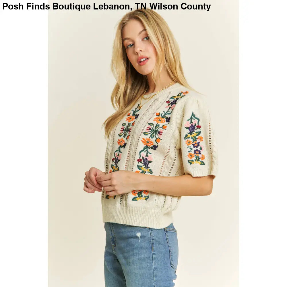 CUTE FLORAL EMBROIDERY CASUAL PULLOVER SWEATER - Posh Finds