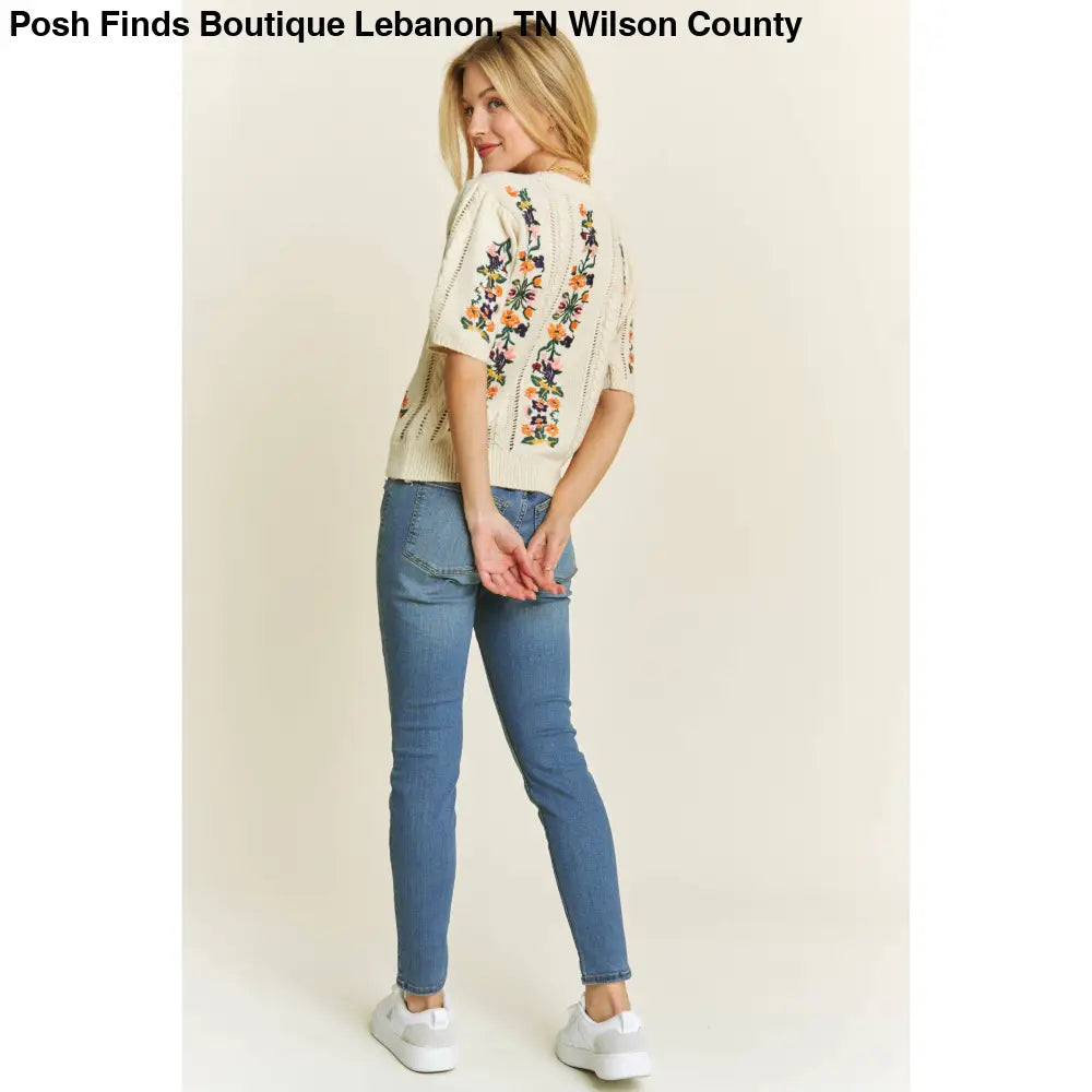 CUTE FLORAL EMBROIDERY CASUAL PULLOVER SWEATER - Posh Finds