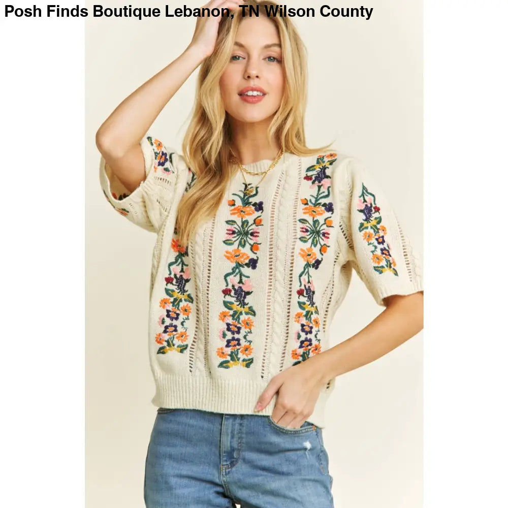 CUTE FLORAL EMBROIDERY CASUAL PULLOVER SWEATER - Posh Finds