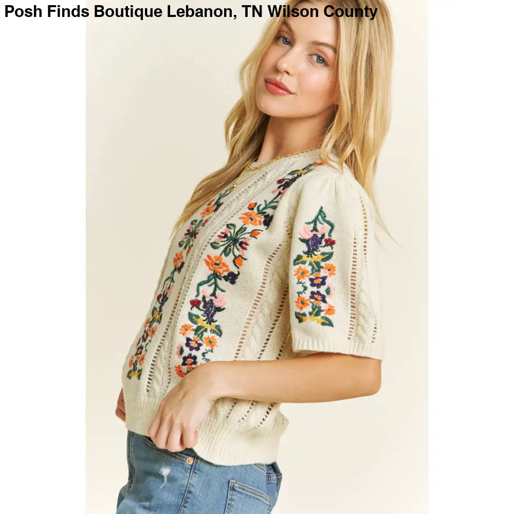CUTE FLORAL EMBROIDERY CASUAL PULLOVER SWEATER - Posh Finds