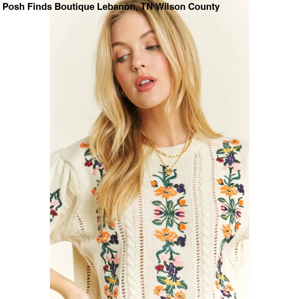 CUTE FLORAL EMBROIDERY CASUAL PULLOVER SWEATER - Posh Finds