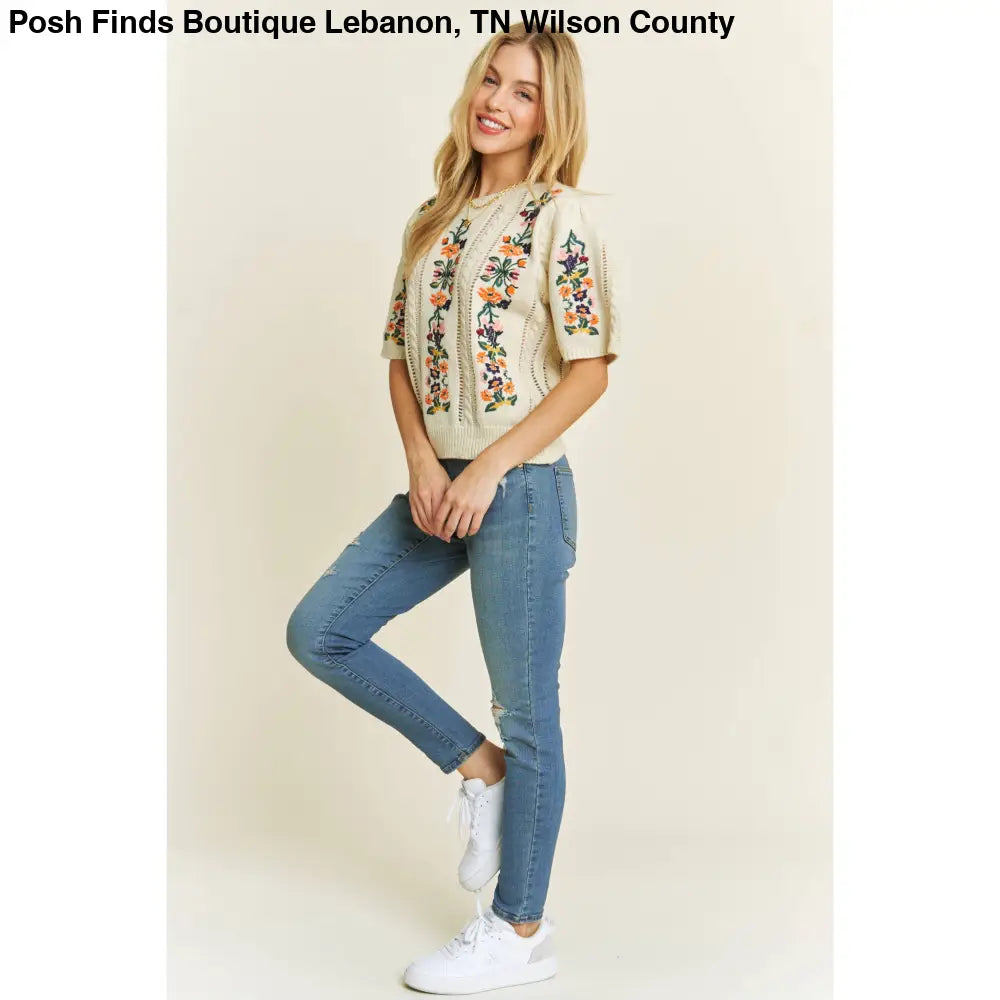 CUTE FLORAL EMBROIDERY CASUAL PULLOVER SWEATER - Posh Finds