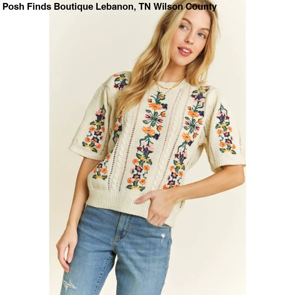 CUTE FLORAL EMBROIDERY CASUAL PULLOVER SWEATER - Posh Finds