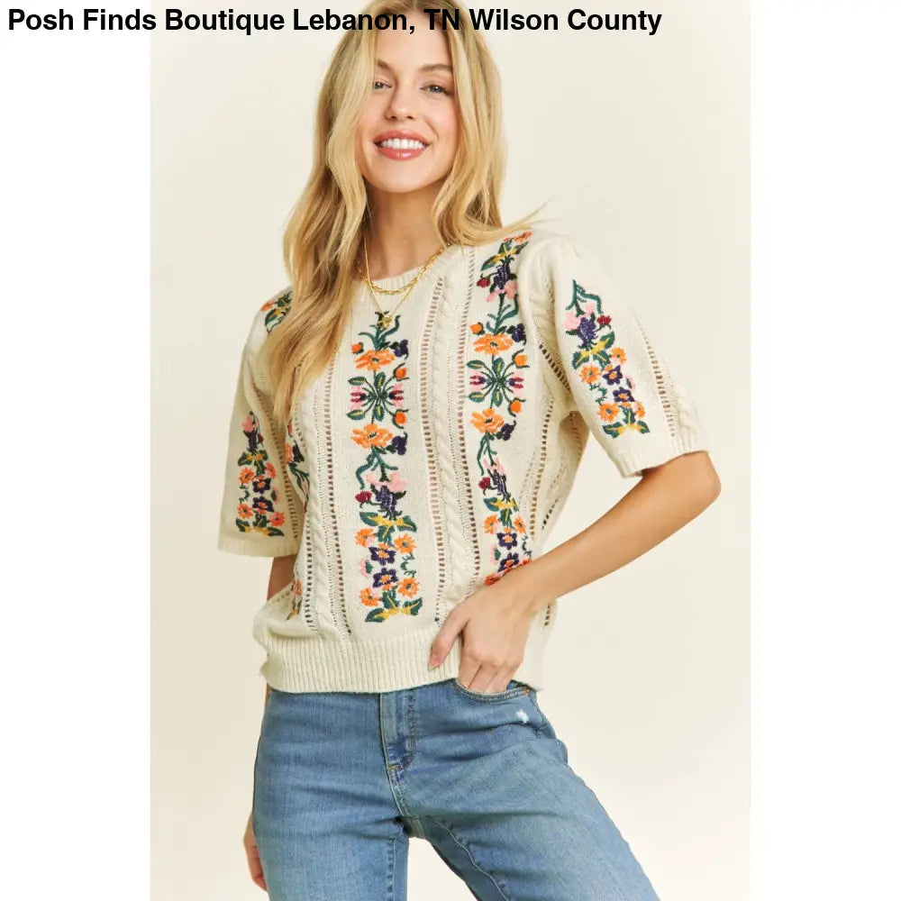 CUTE FLORAL EMBROIDERY CASUAL PULLOVER SWEATER - Posh Finds