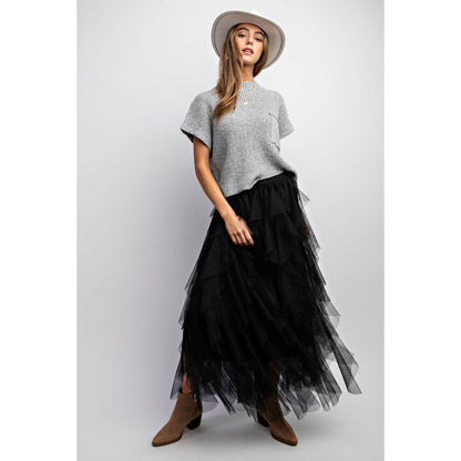 CASCADING TULLE MESH LAYERED MAX SKIRT: Mocha