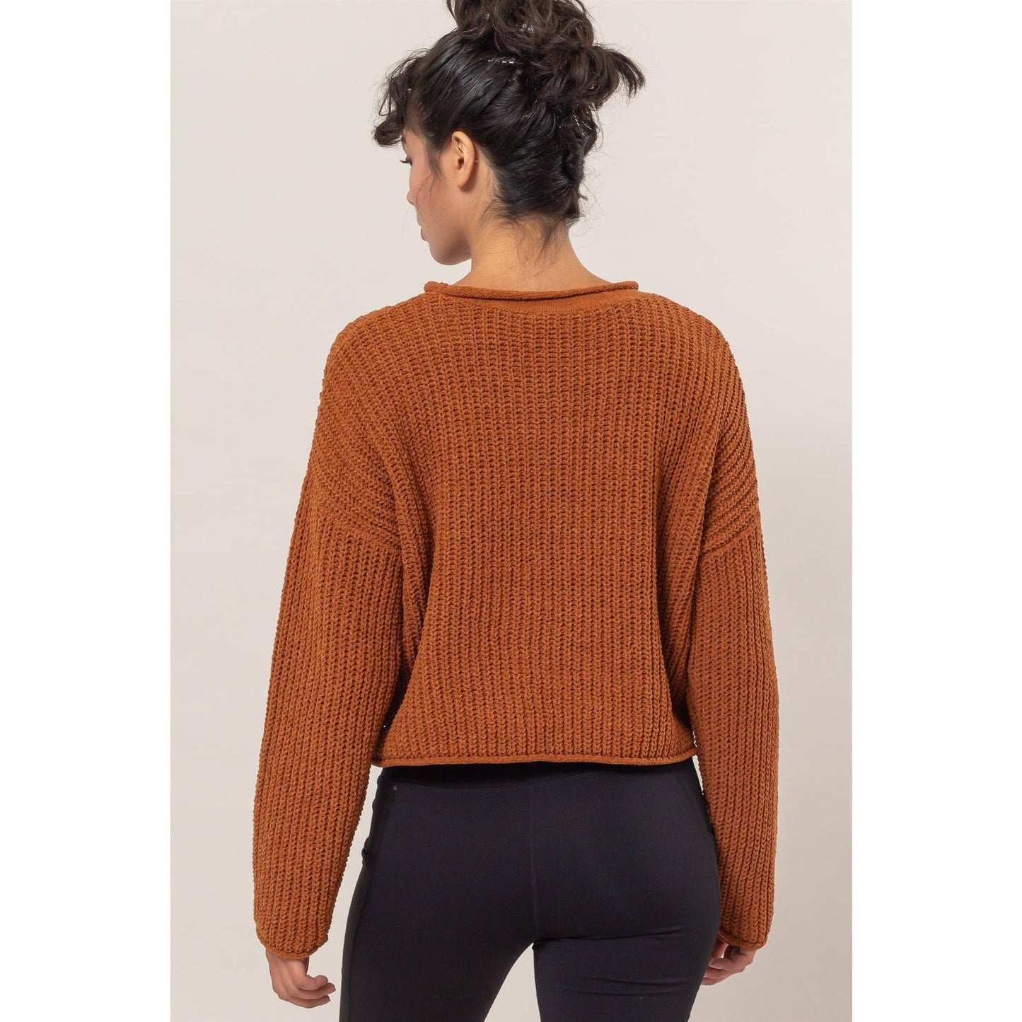 Rolled Edge Sweater: CHOCOLATE