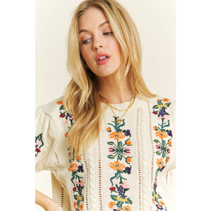 CUTE FLORAL EMBROIDERY CASUAL PULLOVER SWEATER