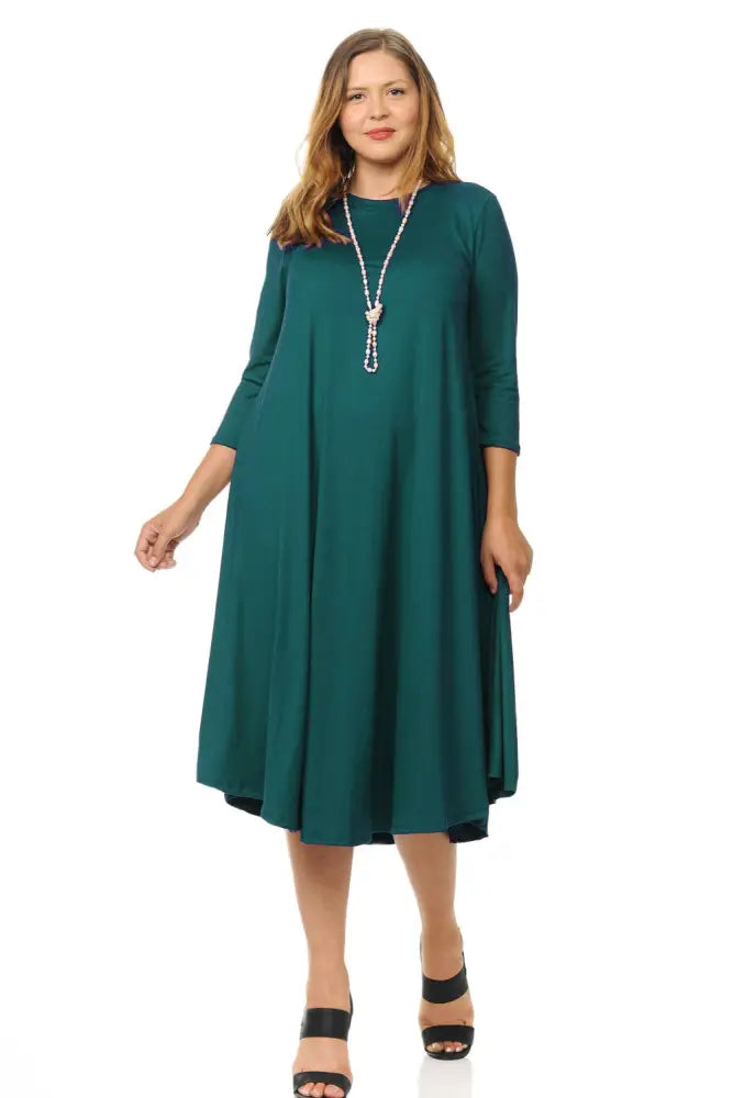 Dark Gray Plus A-Line Swing Trapeze Midi Dress - Women > Dresses
