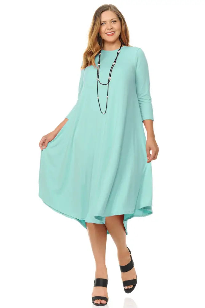 Dark Gray Plus A-Line Swing Trapeze Midi Dress - Women > Dresses