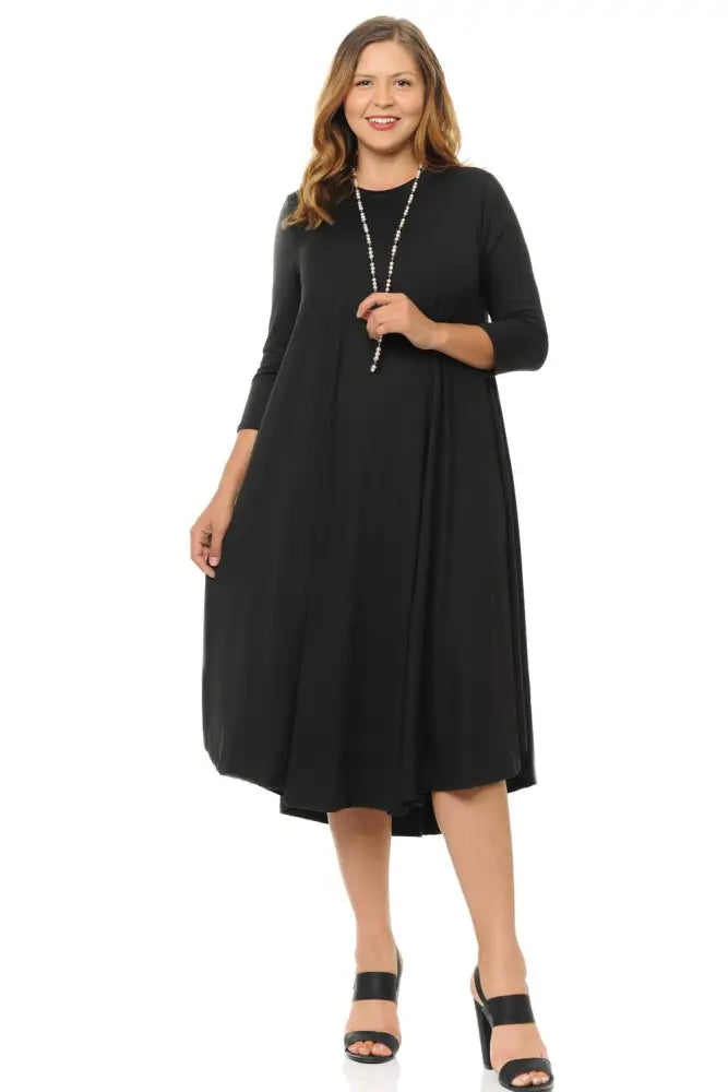 Dark Gray Plus A-Line Swing Trapeze Midi Dress - Women > Dresses