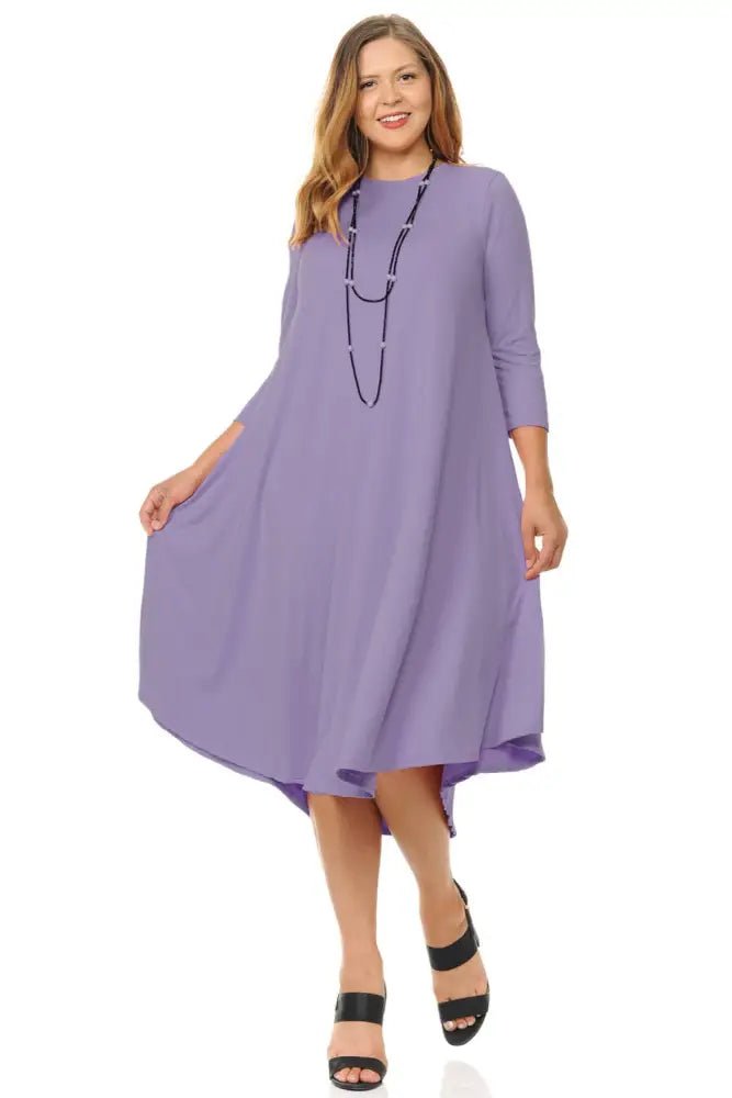 Dark Gray Plus A-Line Swing Trapeze Midi Dress - Women > Dresses