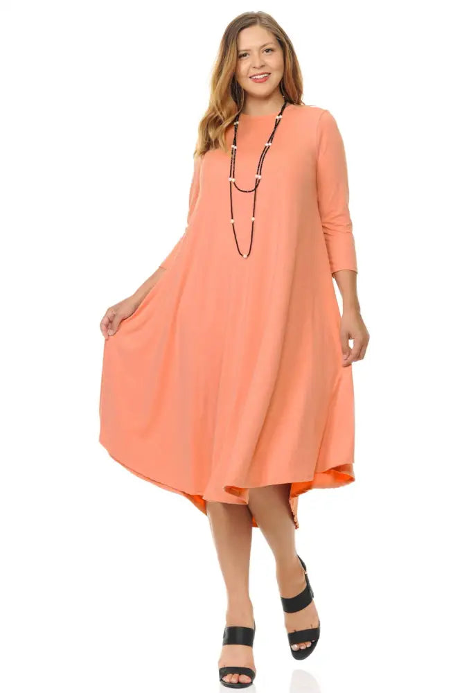 Dark Gray Plus A-Line Swing Trapeze Midi Dress - Women > Dresses