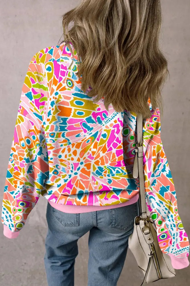 Dazzling Abstract Printed Loose Fit Sweatshirt - Posh Finds