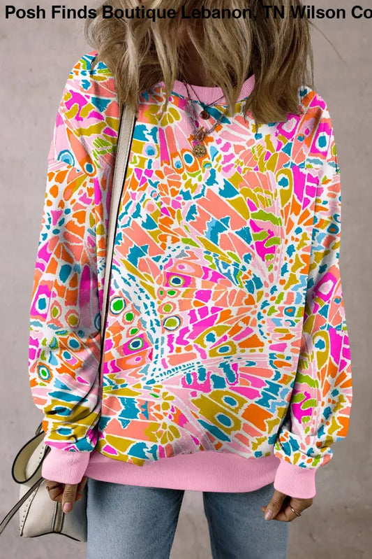 Dazzling Abstract Printed Loose Fit Sweatshirt - Posh Finds