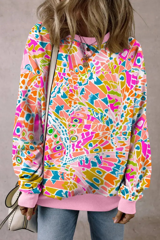 Dazzling Abstract Printed Loose Fit Sweatshirt - Posh Finds