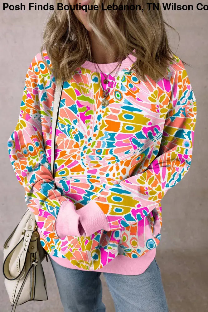 Dazzling Abstract Printed Loose Fit Sweatshirt - Posh Finds