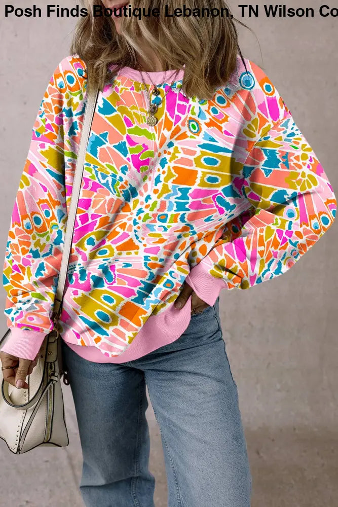 Dazzling Abstract Printed Loose Fit Sweatshirt - Posh Finds