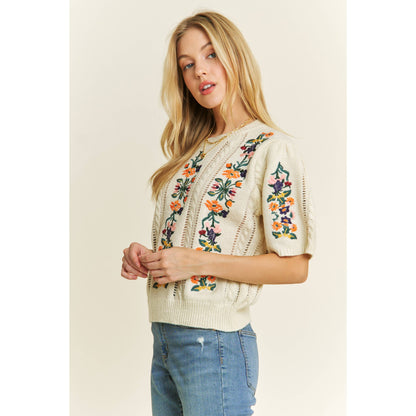 CUTE FLORAL EMBROIDERY CASUAL PULLOVER SWEATER