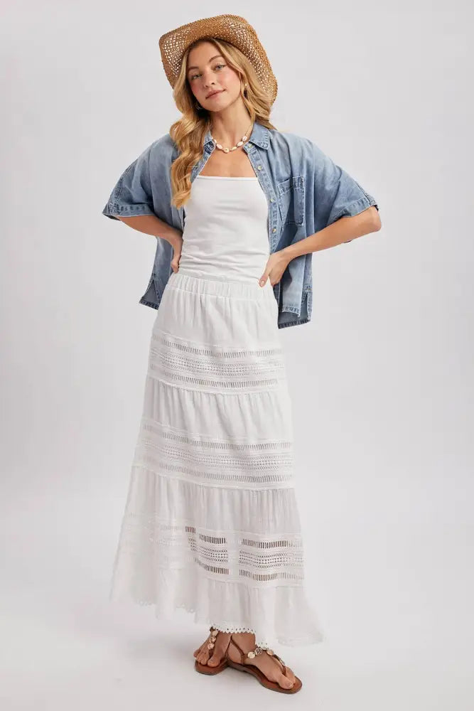 DENIM BUTTON DOWN SHORT SLEEVE BOXY SHIRT: MED.WASH / M/L