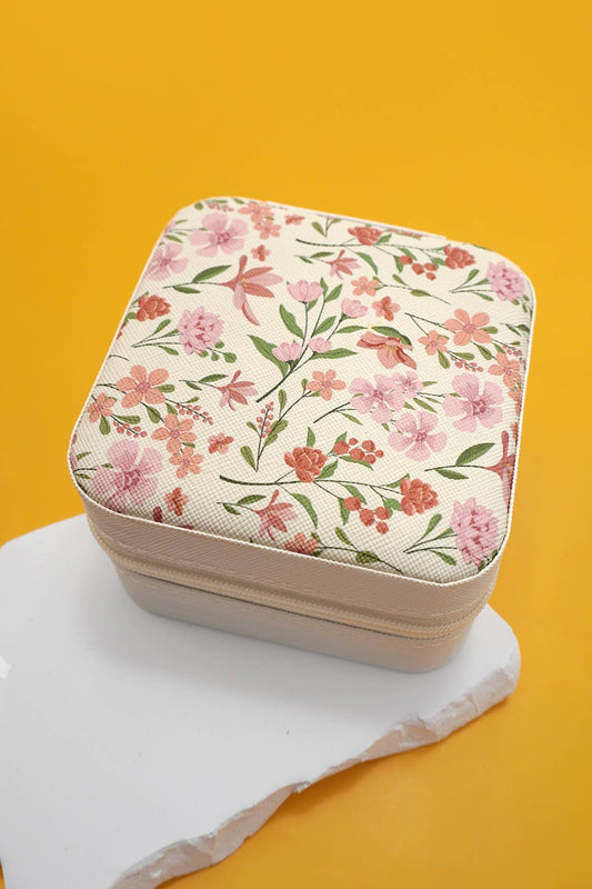 DESIGNED JEWELRY ORGANIZER TRAVEL BOX CASE FLOWER OFF WHITE - Posh Finds