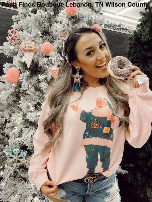 Designer Santa on Pink Sweatshirt - Posh Finds