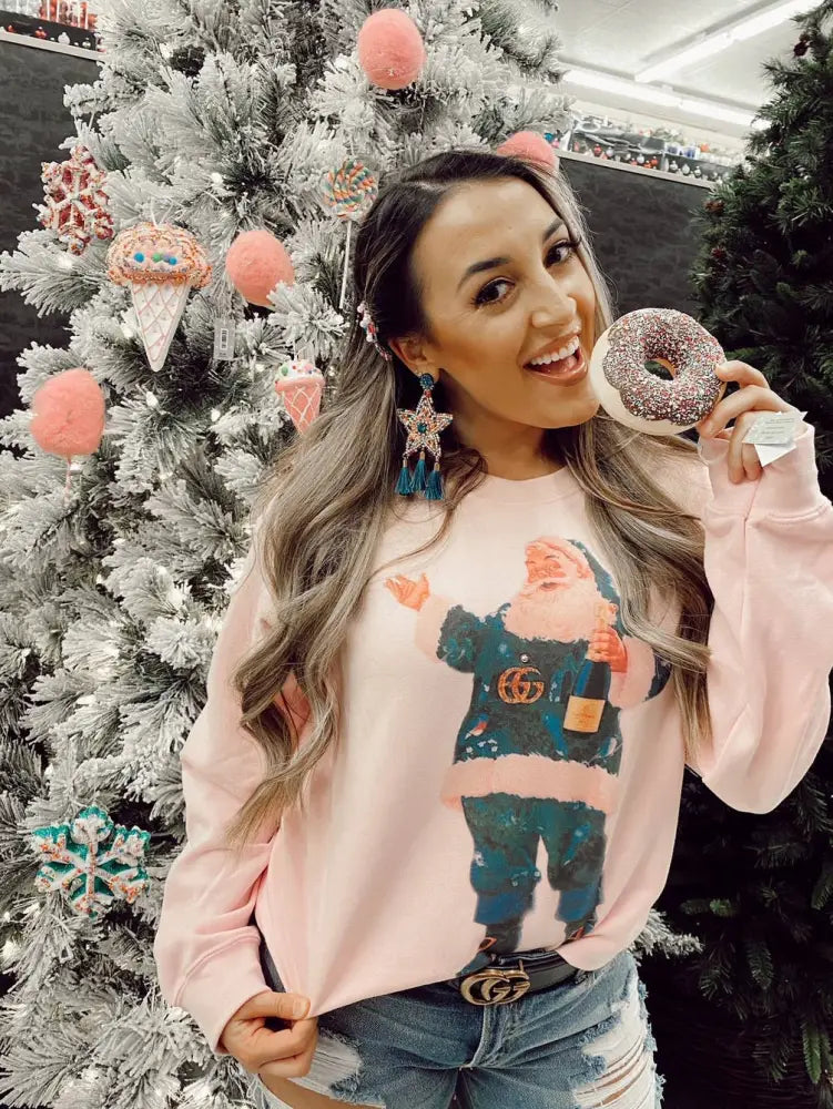 Designer Santa on Pink Sweatshirt - Posh Finds