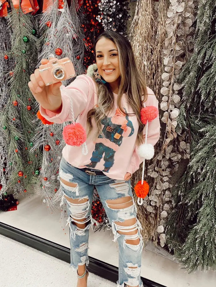 Designer Santa on Pink Sweatshirt - Posh Finds