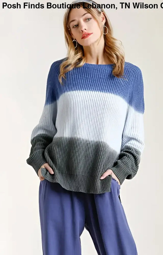 Dip Dye Round Neck Knit Sweater - Posh Finds