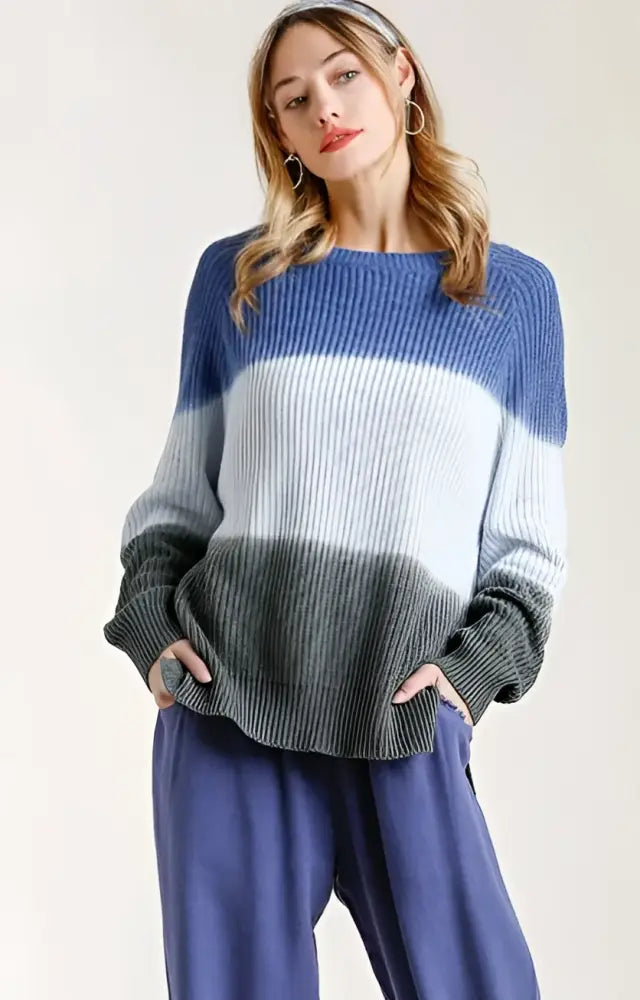 Dip Dye Round Neck Knit Sweater - Posh Finds
