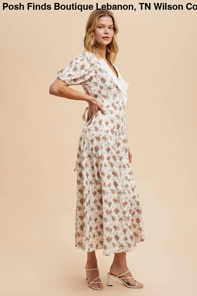 DOLL COLLAR BUTTON DOWN FLORAL DRESS: VINTAGE ROSE - Posh Finds