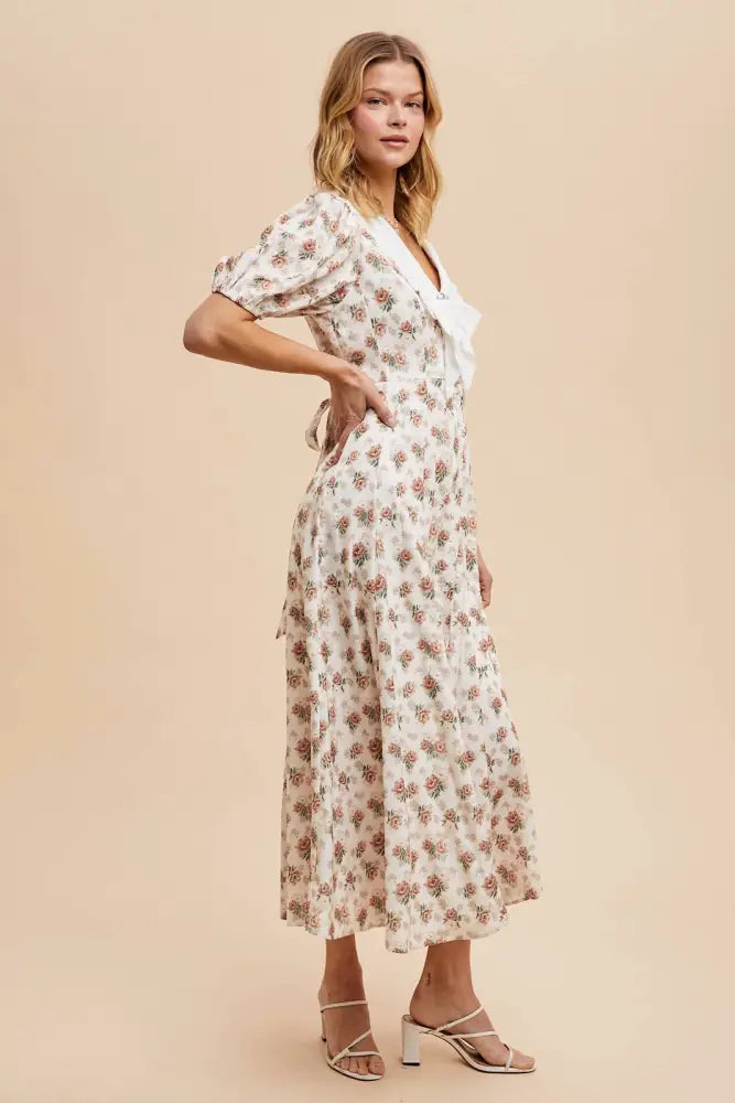 DOLL COLLAR BUTTON DOWN FLORAL DRESS: VINTAGE ROSE - Posh Finds