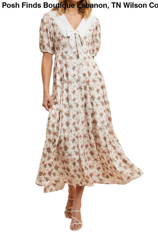 DOLL COLLAR BUTTON DOWN FLORAL DRESS: VINTAGE ROSE - Posh Finds