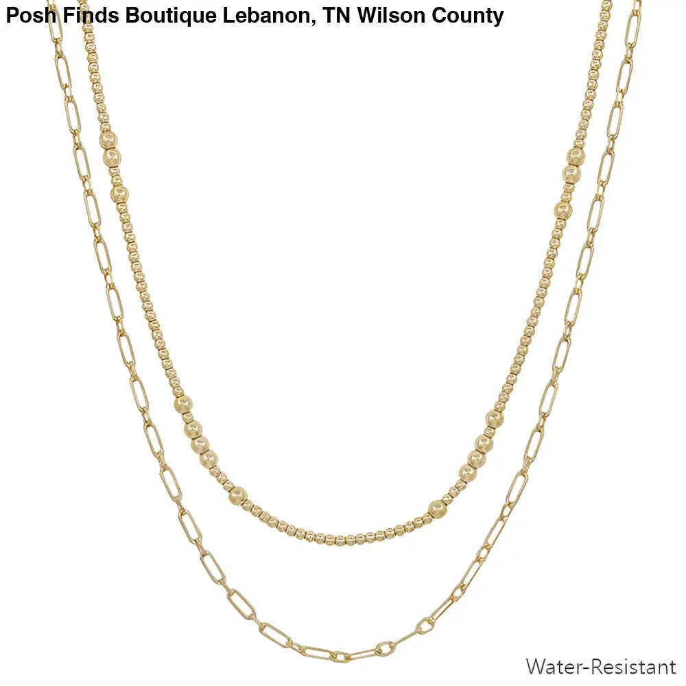 Double Layered Gold Beaded and Chain 16"-18" Necklace - Posh Finds