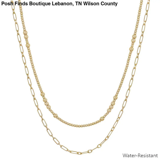 Double Layered Gold Beaded and Chain 16"-18" Necklace - Posh Finds