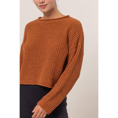 Rolled Edge Sweater: CHOCOLATE